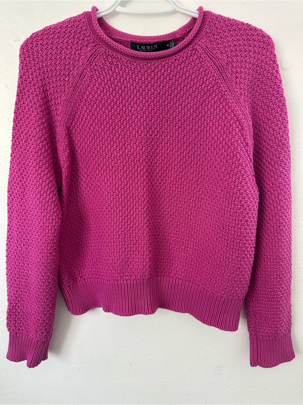 Lauren Ralph Lauren Pink Cotton Waffle Knit Sweater Size MPreppy Chic